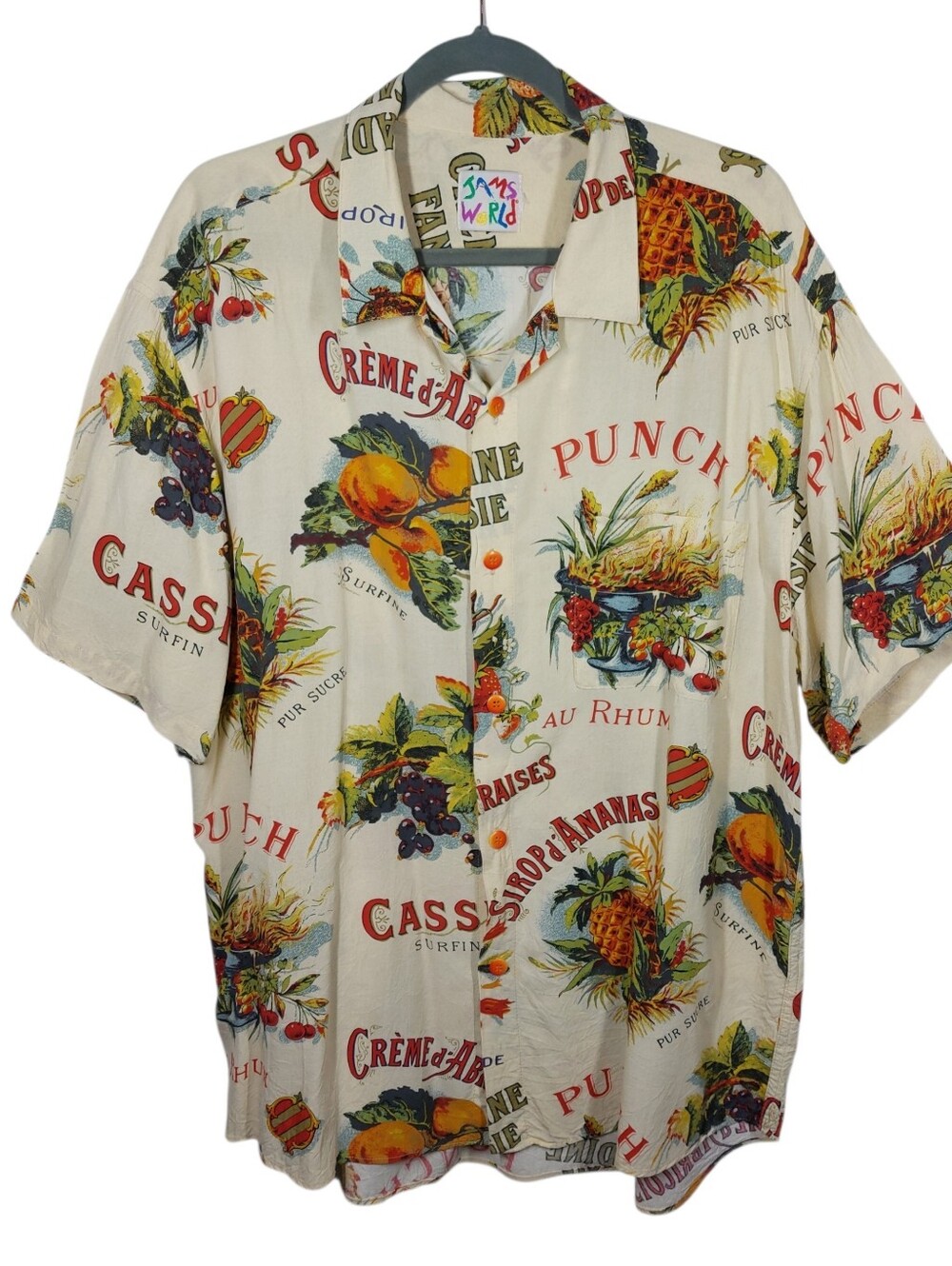 Vintage Jams World Hawaiian French Fruit Shirt Rayon Mens Sz XL READ